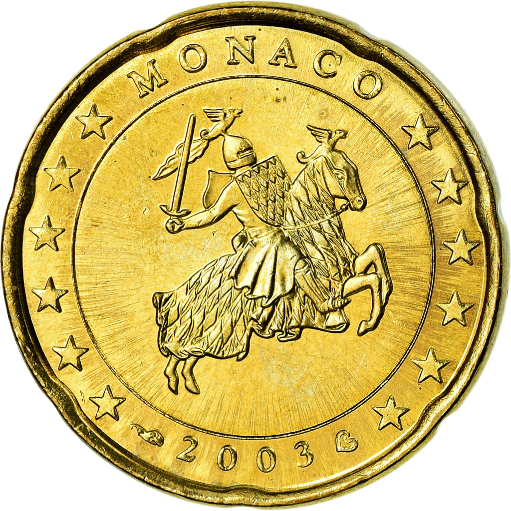 Mónaco, 20 Euro Cent, 2000, MS(63), Latão, KM:171