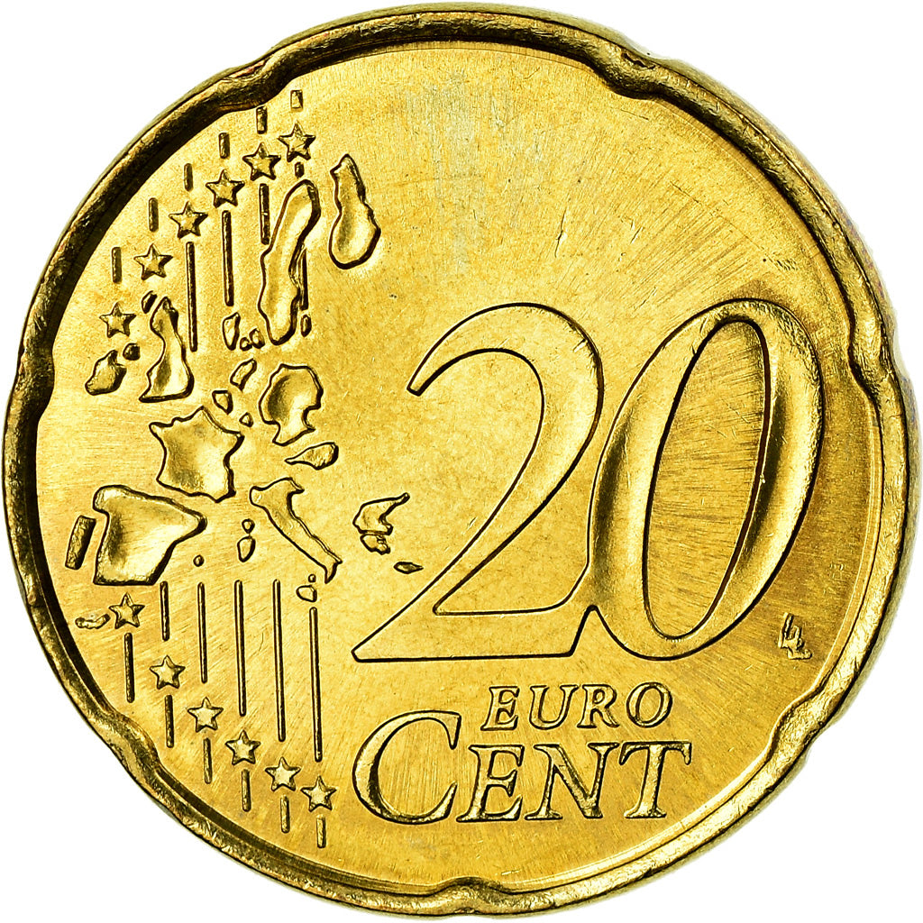 Mónaco, 20 Euro Cent, 2000, MS(63), Latão, KM:171