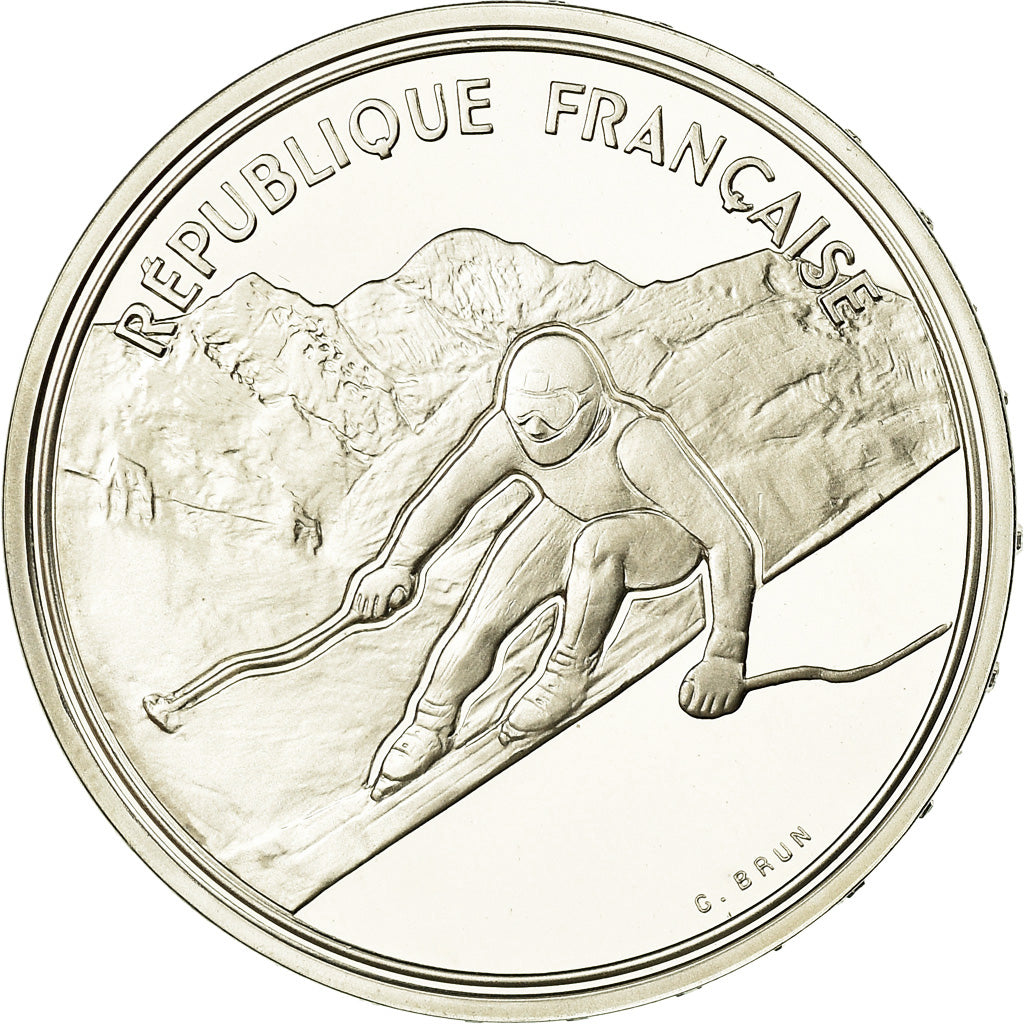 Coin, France, Alpine skiing, 100 Francs, 1989, BE, MS(65-70), Silver, KM:971