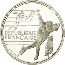 Moeda, França, Patinage de vitesse, 100 Francs, 1990, BE, MS(65-70), Prata