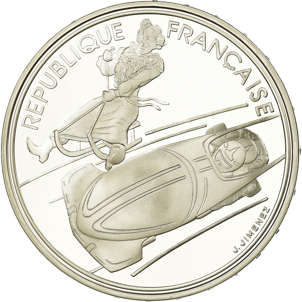 Coin, France, Bobsledding, 100 Francs, 1990, BE, MS(65-70), Silver, KM:981