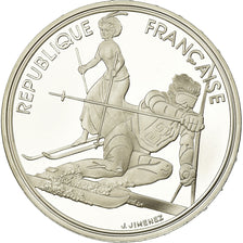 Coin, France, Slalom skiers, 100 Francs, 1990, BE, MS(65-70), Silver, KM:984