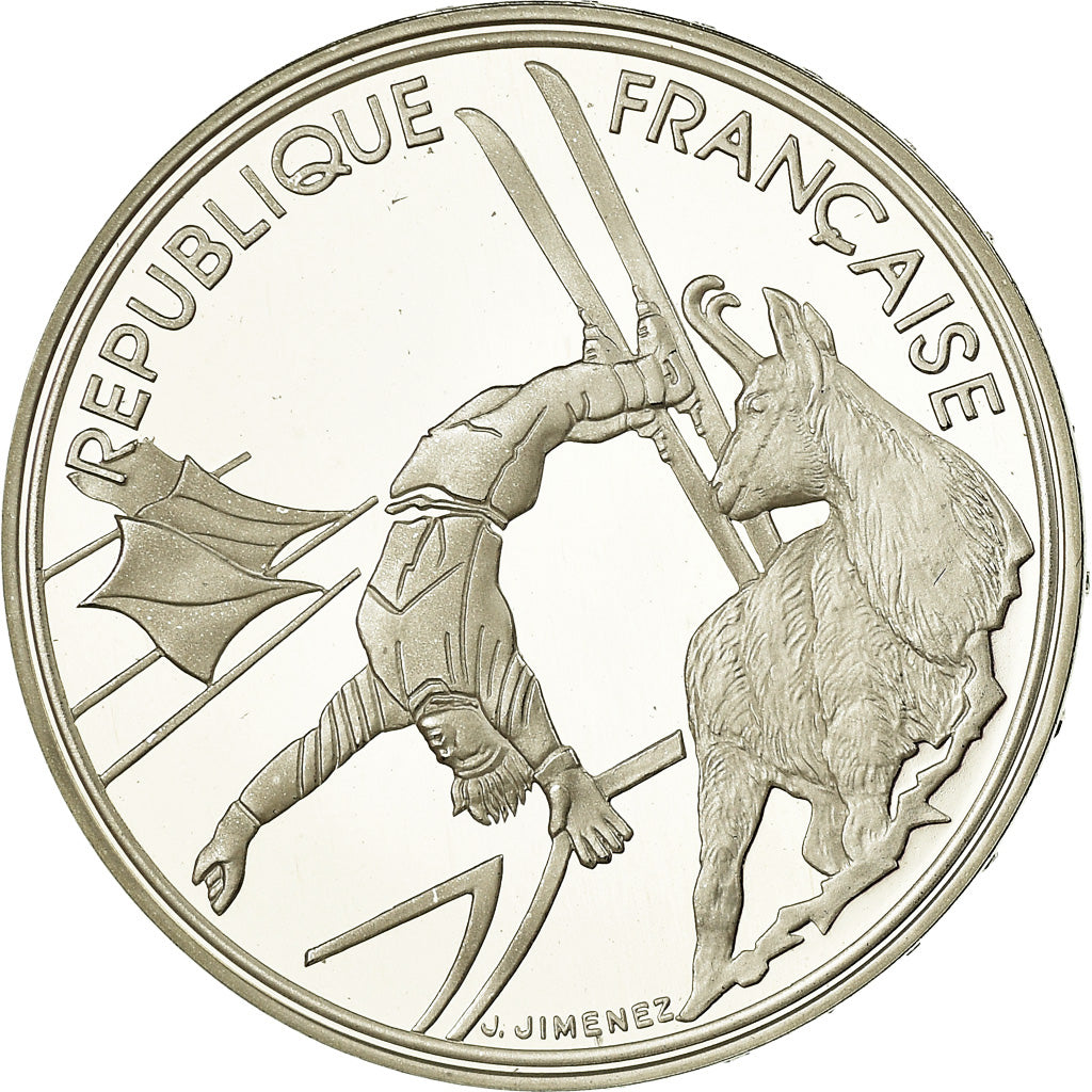 Coin, France, Free-style skier, 100 Francs, 1990, BE, MS(65-70), Silver, KM:983