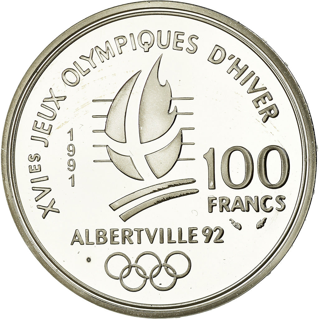 Monnaie, France, Ski de Fond, 100 Francs, 1990, BE, FDC, Argent, KM:994