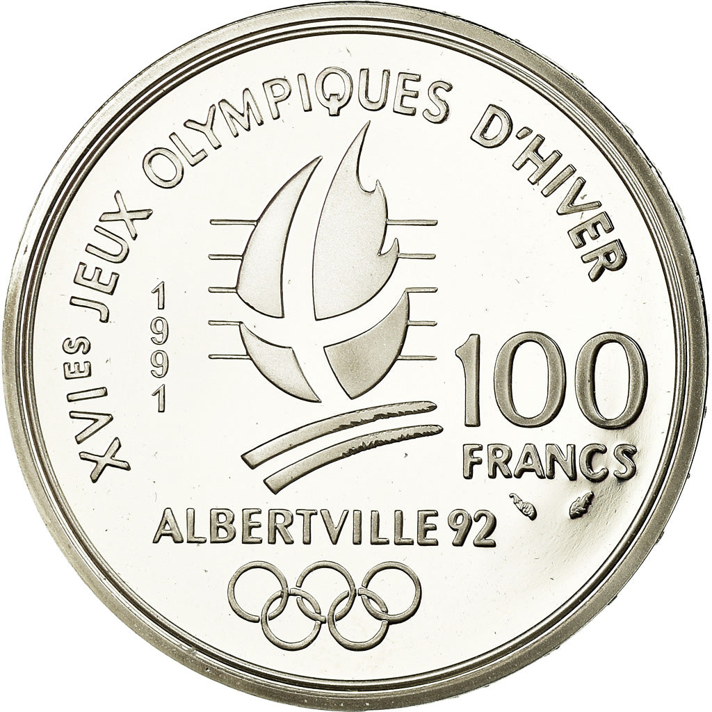 Monnaie, France, Saut à Ski, 100 Francs, 1991, BE, FDC, Argent, Gadoury:C20