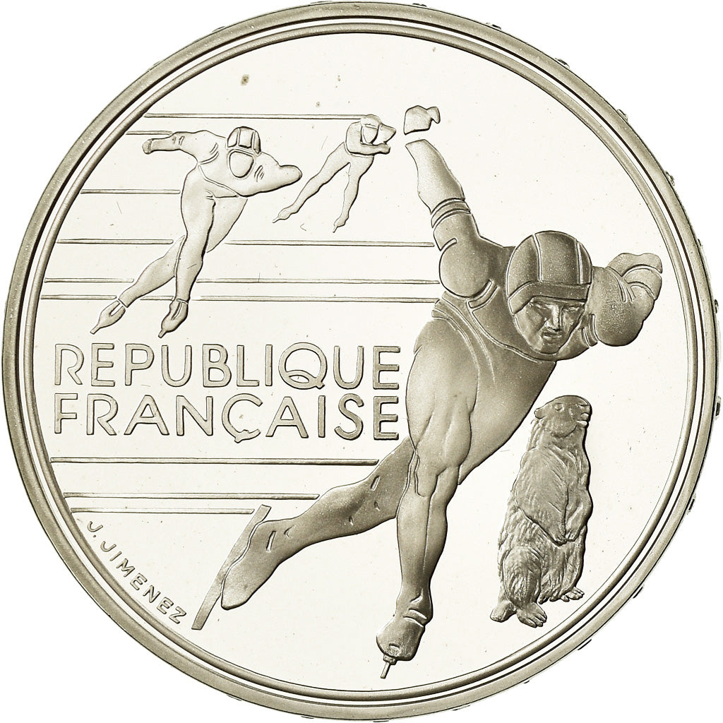 Moneta, Francia, Patinage de vitesse, 100 Francs, 1990, BE, FDC, Argento