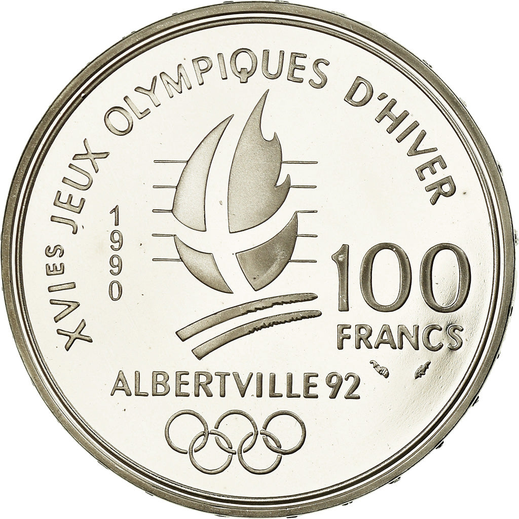 Moneta, Francia, Patinage de vitesse, 100 Francs, 1990, BE, FDC, Argento