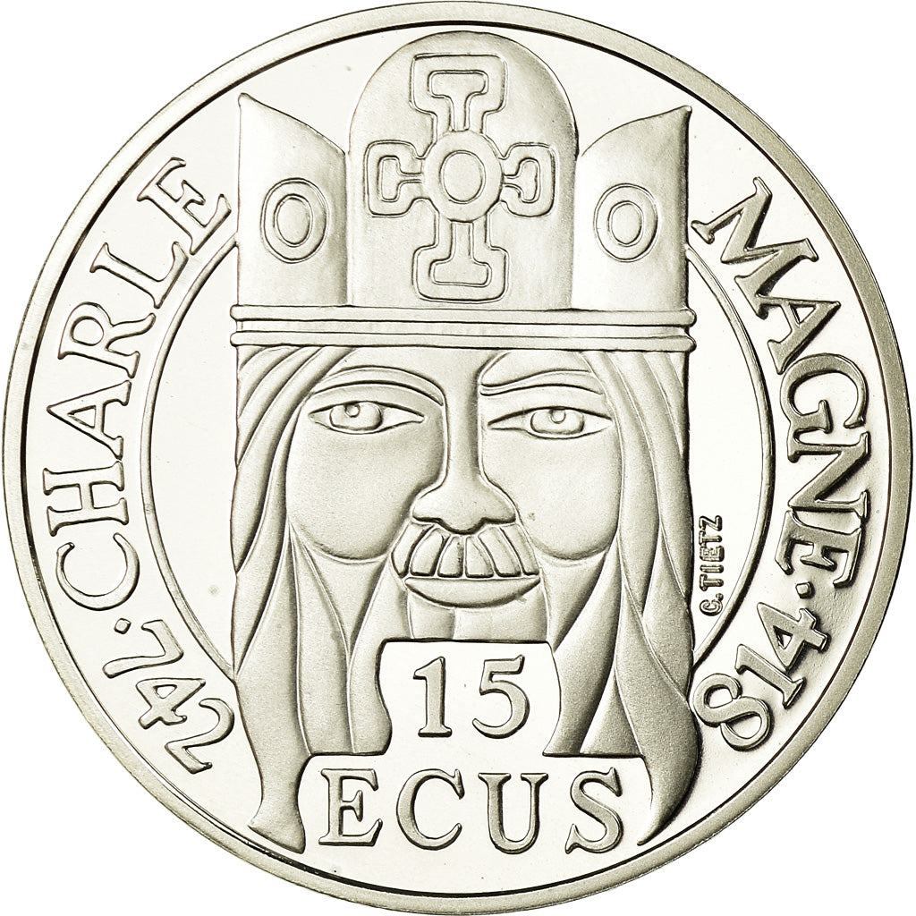 Coin, France, Charlemagne, 100 Francs-15 Ecus, 1990, BE, MS(65-70), Silver