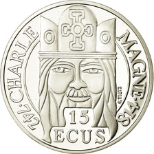 Coin, France, Charlemagne, 100 Francs-15 Ecus, 1990, BE, MS(65-70), Silver