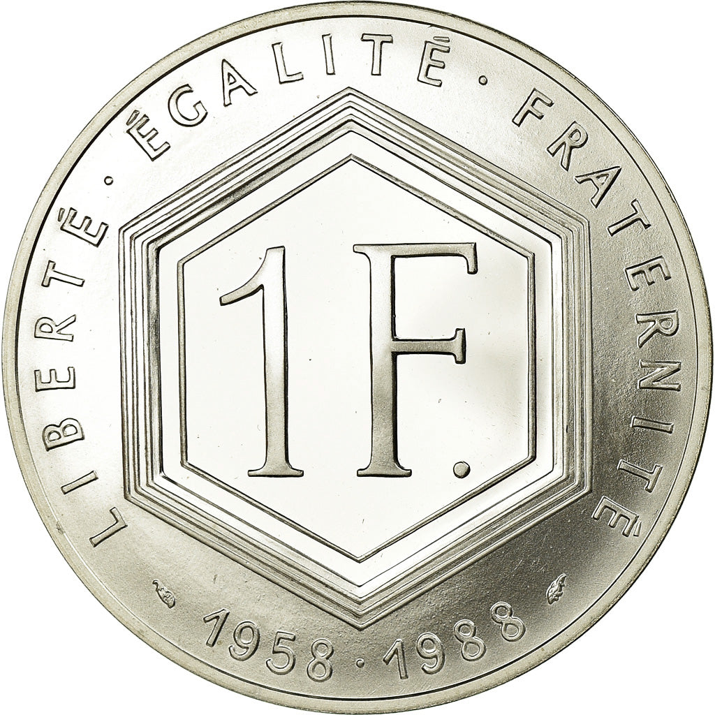 Coin, France, Charles de Gaulle, Franc, 1988, Paris, BE, MS(65-70), Silver