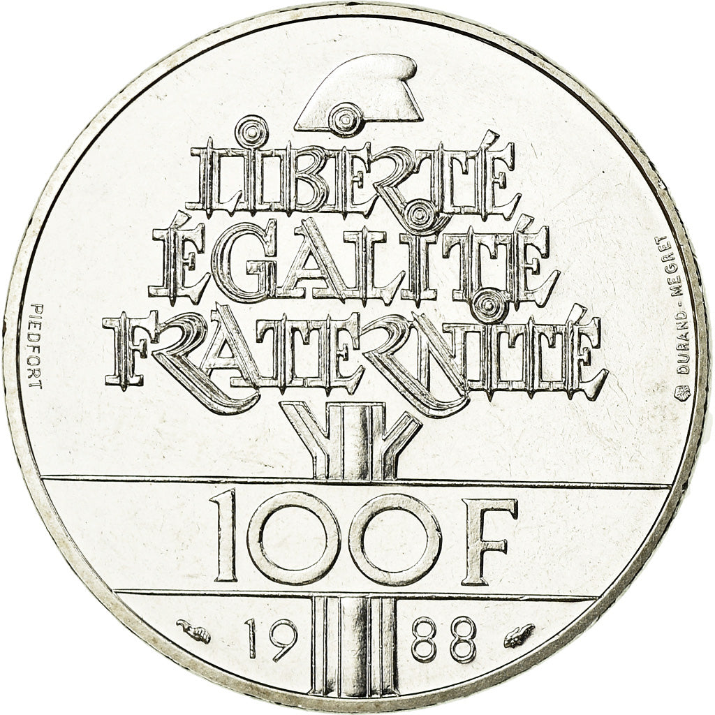 Moneta, Francja, 100 Francs, 1988, MS(60-62), Srebro, KM:P999, Gadoury:237.P1