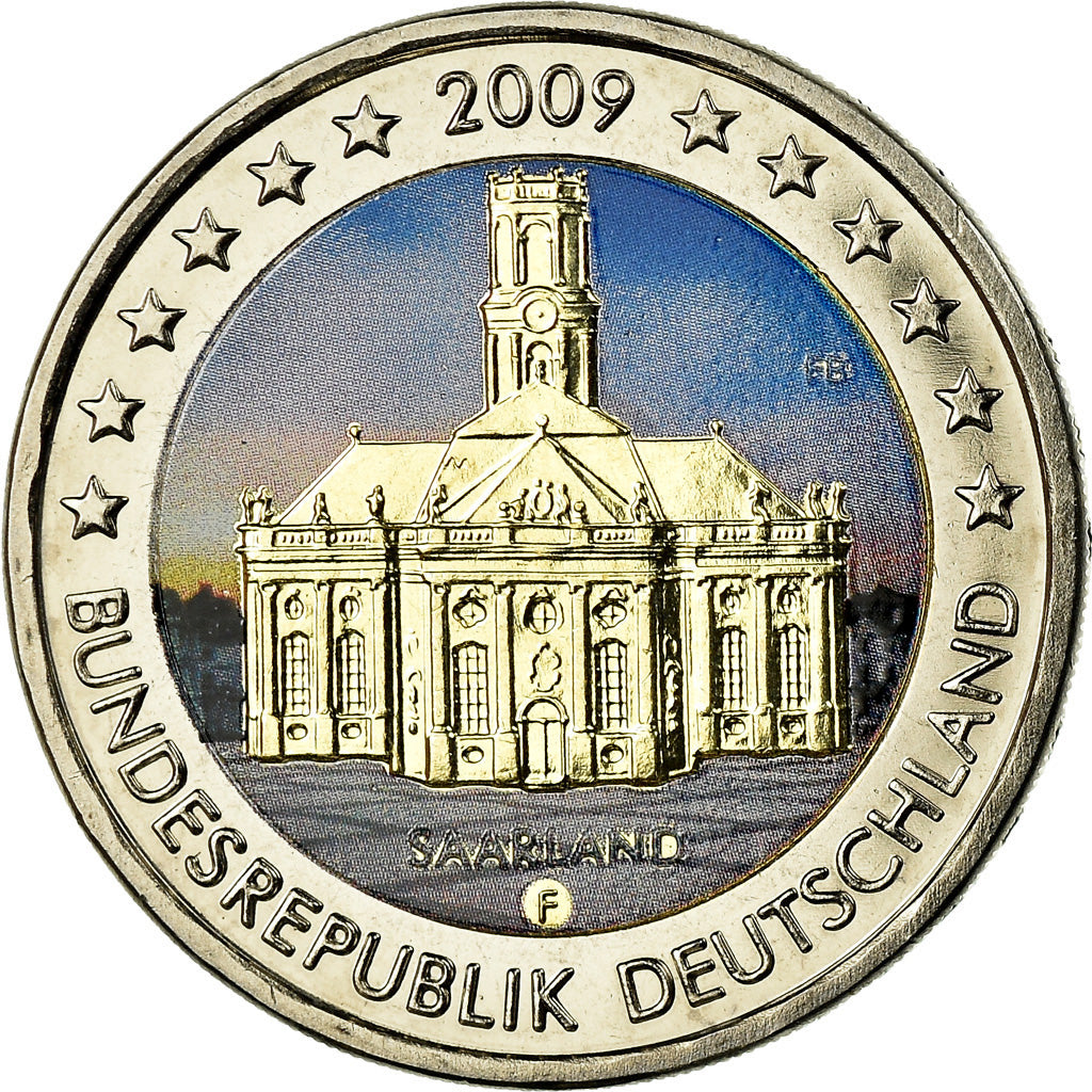 GERMANY - FEDERAL REPUBLIC, 2 Euro, Building in Saarland, 2009, Colorised