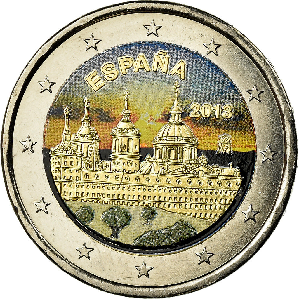 Spanien, 2 Euro, Escurial, 2013, Colorised, UNZ, Bi-Metallic