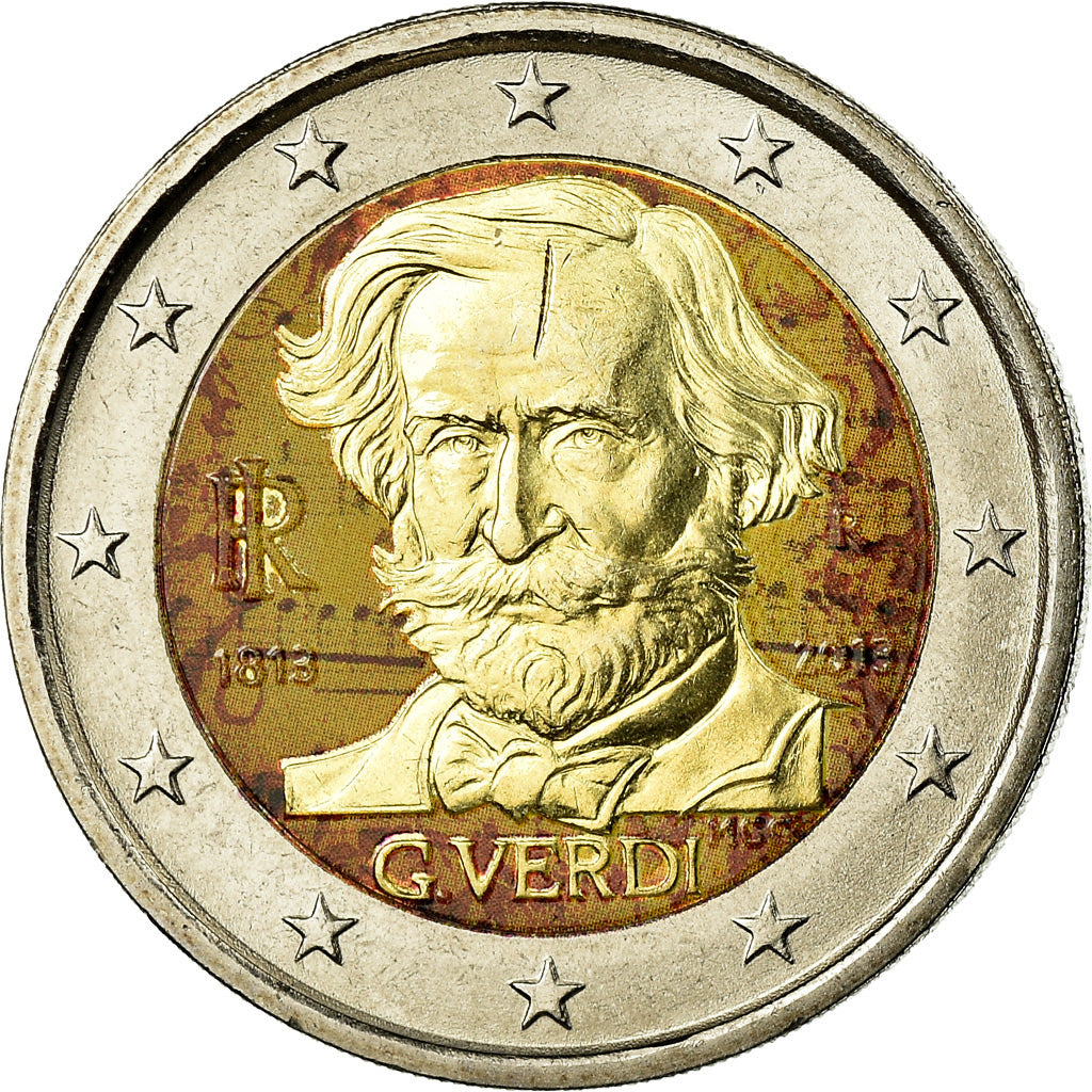 Italy, 2 Euro, G. Verdi, 2013, Colorised, MS(63), Bi-Metallic, KM:357