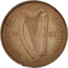 IRELAND REPUBLIC, 1/2 Penny, 1933, AU(50-53), Bronze, KM:2