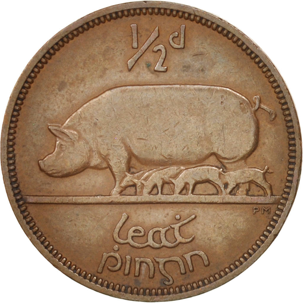 IRELAND REPUBLIC, 1/2 Penny, 1933, AU(50-53), Bronze, KM:2