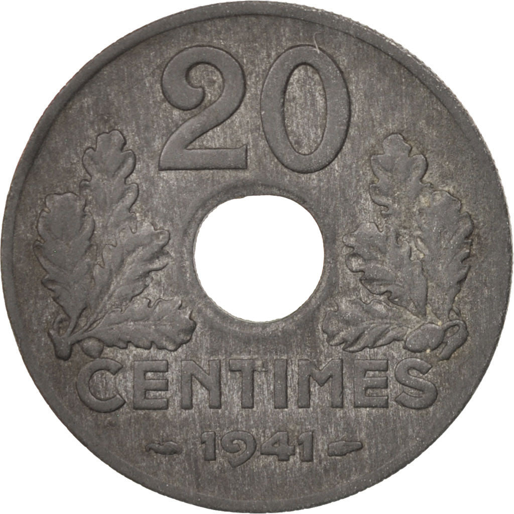 France, État français, 20 Centimes, 1941, Paris,AU(50-53),KM:900.1,Gadoury 900.1
