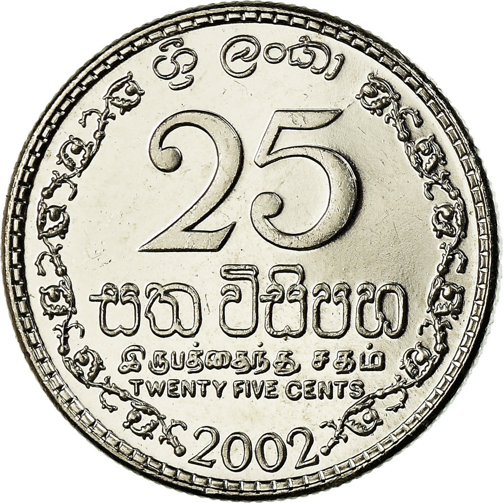 Moneta, Sri Lanka, 25 Cents, 2002, SPL, Acciaio ricoperto in nichel, KM:141a