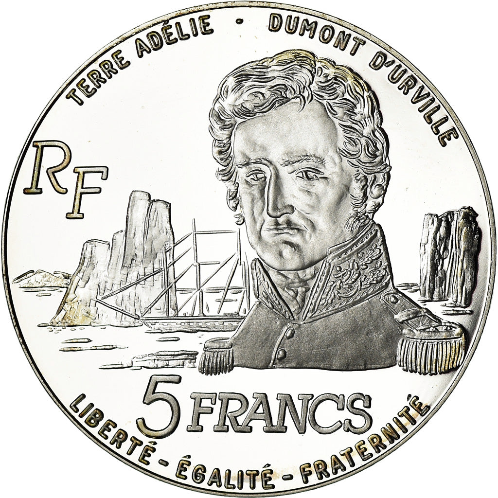Coin, France, Terres Australes, 5 Francs, 1992, Paris, BE, MS(65-70), Silver