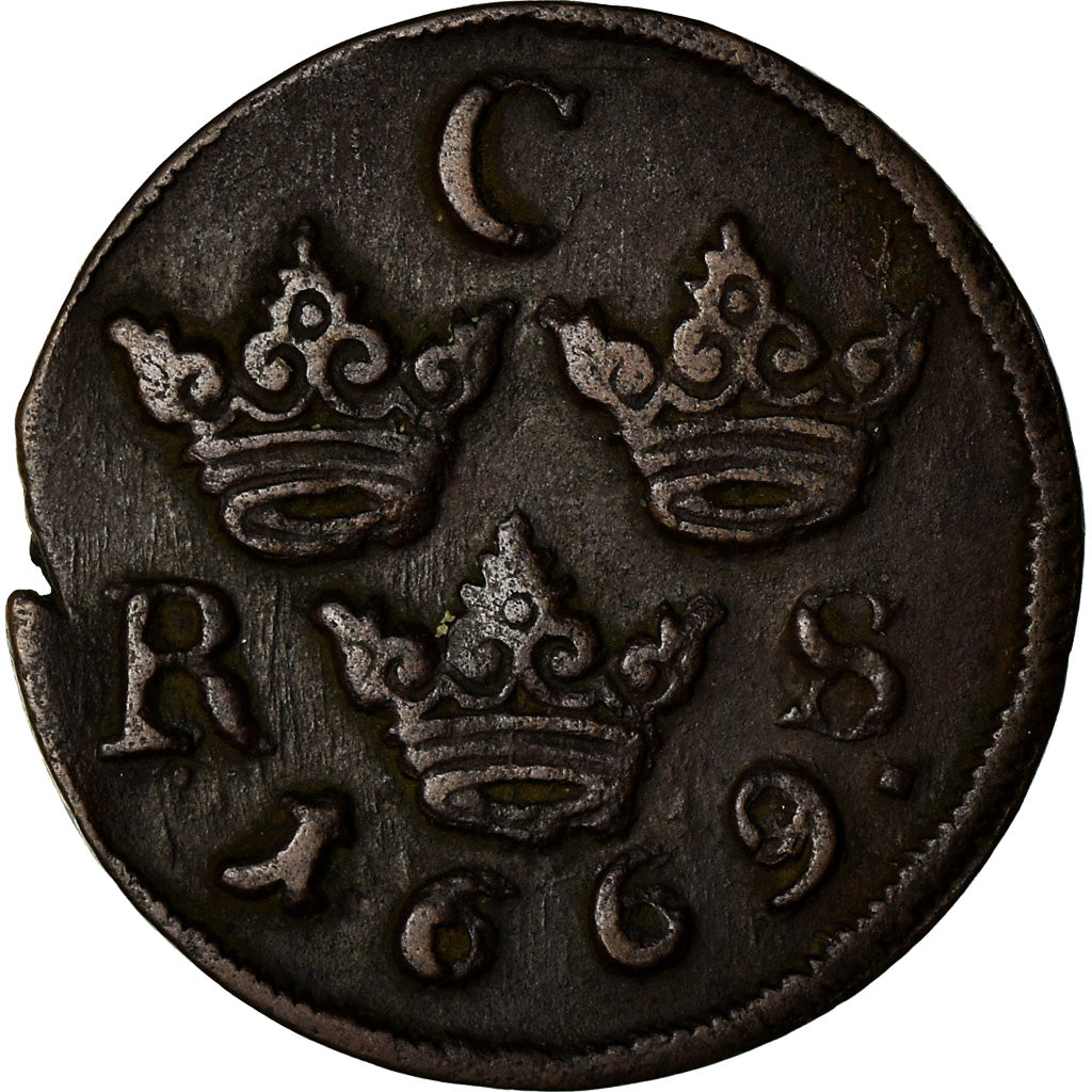 Coin, Sweden, 1/6 Ore, S.M., 1669, Avesta, VF(20-25), Copper, KM:254