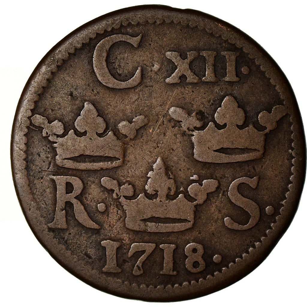 Coin, Sweden, Carl XII, 1/6 Ore, S.M., 1718, VF(20-25), Copper, KM:334