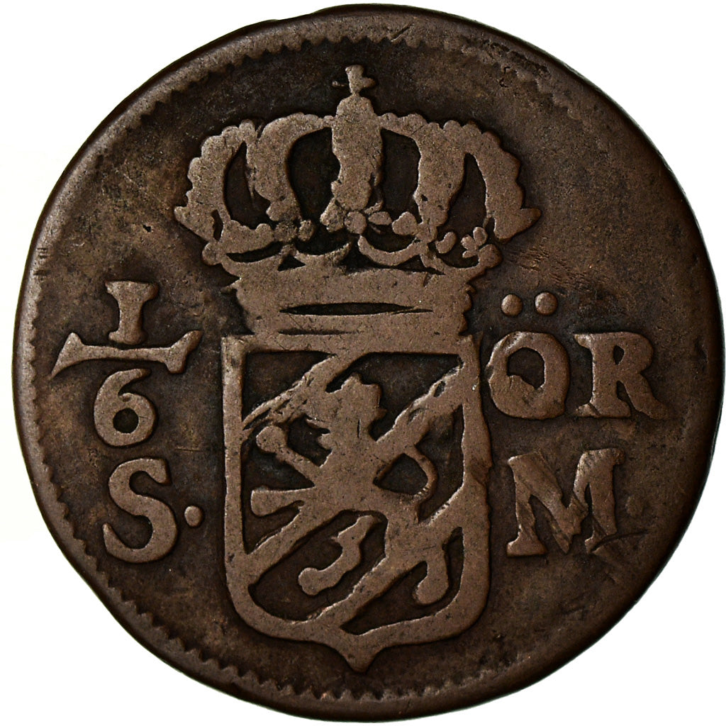 Coin, Sweden, Carl XII, 1/6 Ore, S.M., 1718, VF(20-25), Copper, KM:334