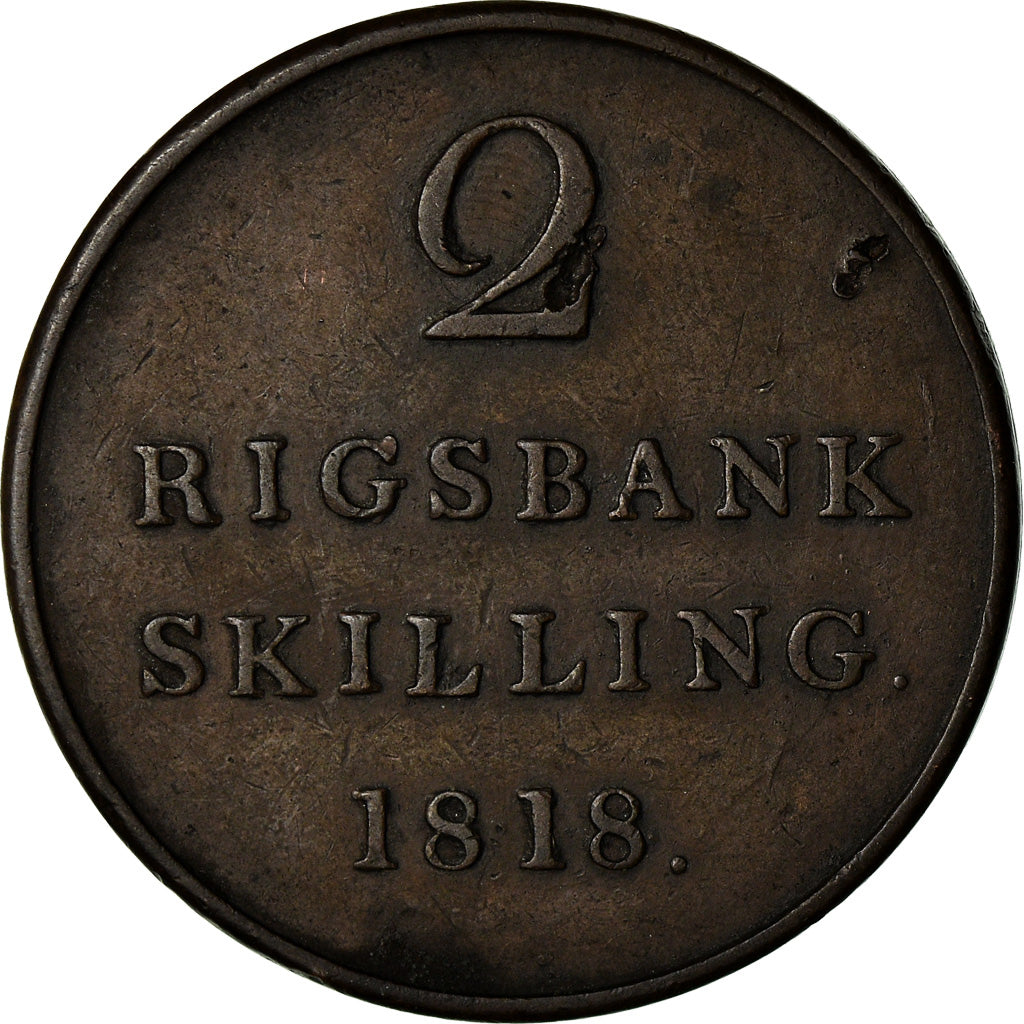 Münze, Dänemark, Frederik VI, 2 Rigsbankskilling, 1818, Copenhagen, S+