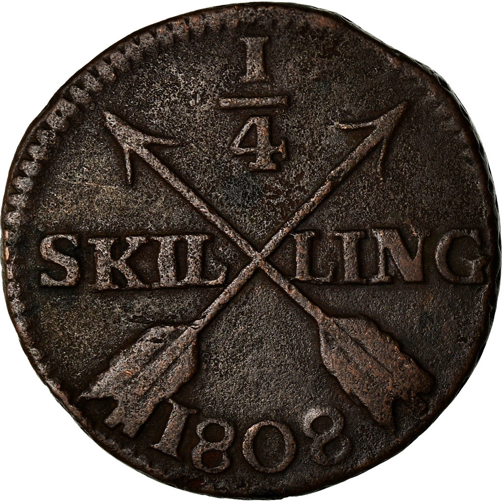 Coin, Sweden, Gustaf IV Adolf, 1/4 Skilling, 1808, VF(20-25), Copper, KM:564
