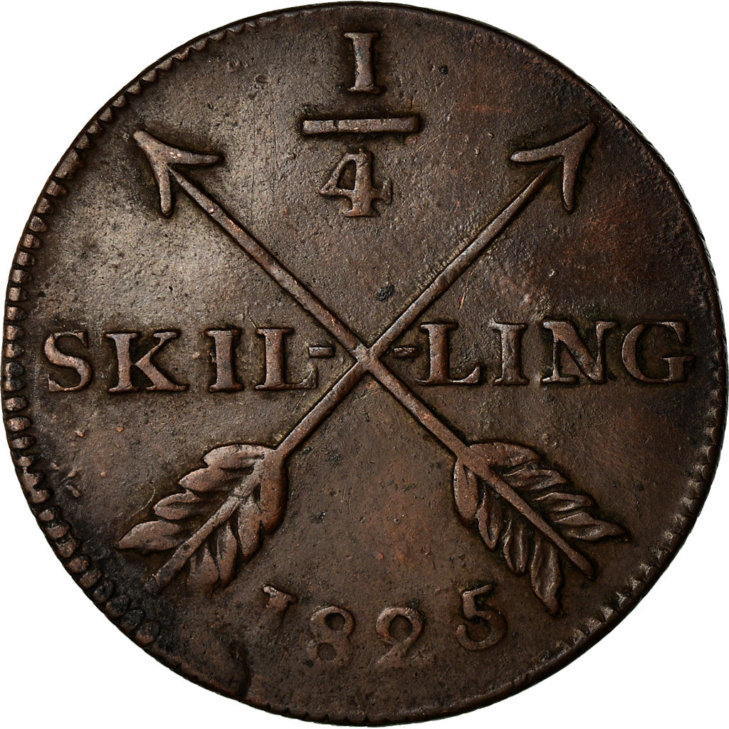 Coin, Sweden, Carl XIV Johan, 1/4 Skilling, 1825, VF(20-25), Copper, KM:595