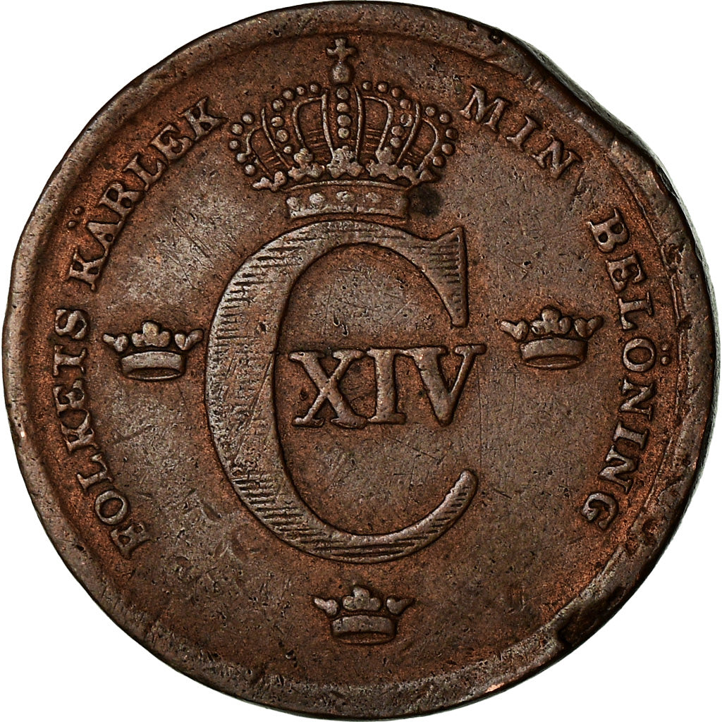 Coin, Sweden, Carl XIV Johan, 1/3 Skilling, 1835, VF(30-35), Copper, KM:640