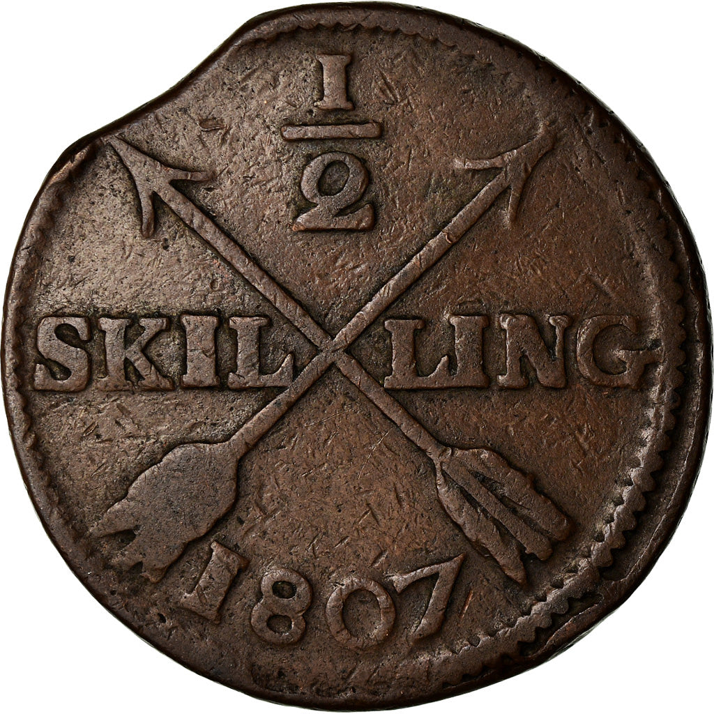 Coin, Sweden, Gustaf IV Adolf, 1/2 Skilling, 1807, VF(20-25), Copper, KM:565