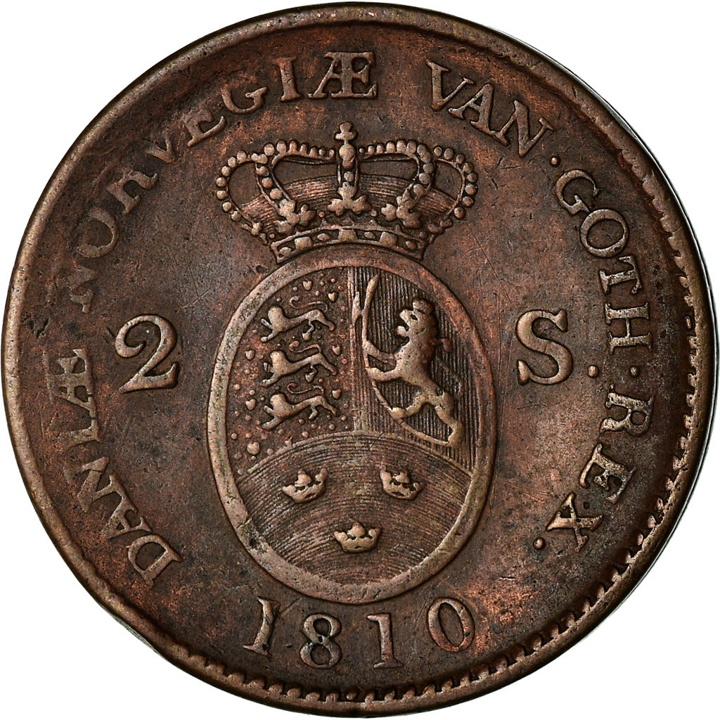 Coin, Denmark, Frederik VI, 2 Skilling, 1810, Copenhagen, VF(30-35), Copper