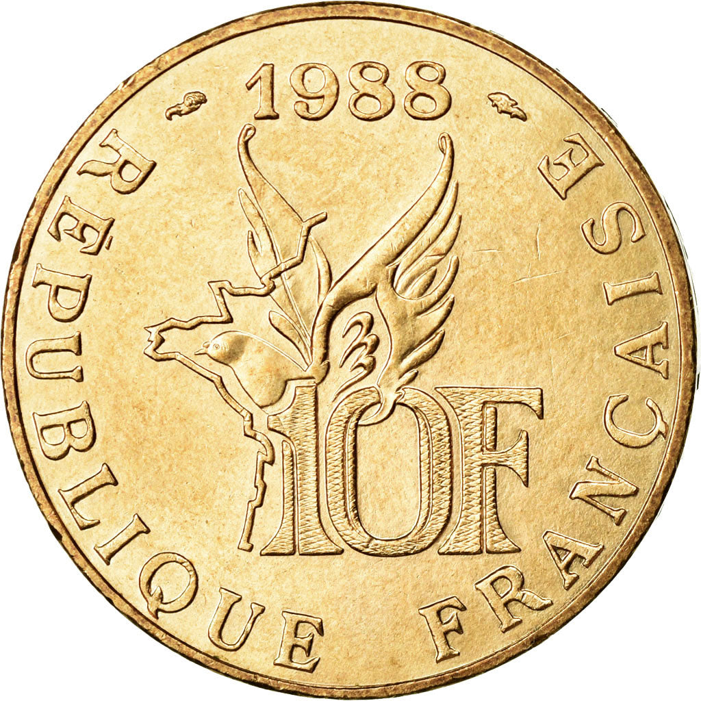 Coin, France, Roland Garros, 10 Francs, 1988, AU(55-58), Aluminum-Bronze