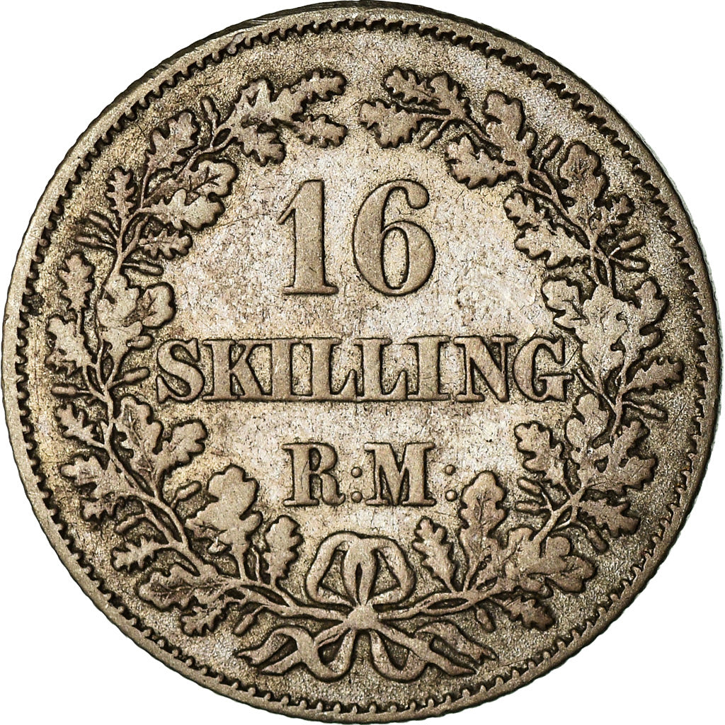 Moneta, Danimarca, Frederik VII, 16 Skilling Rigsmont, 1857, Copenhagen, MB+