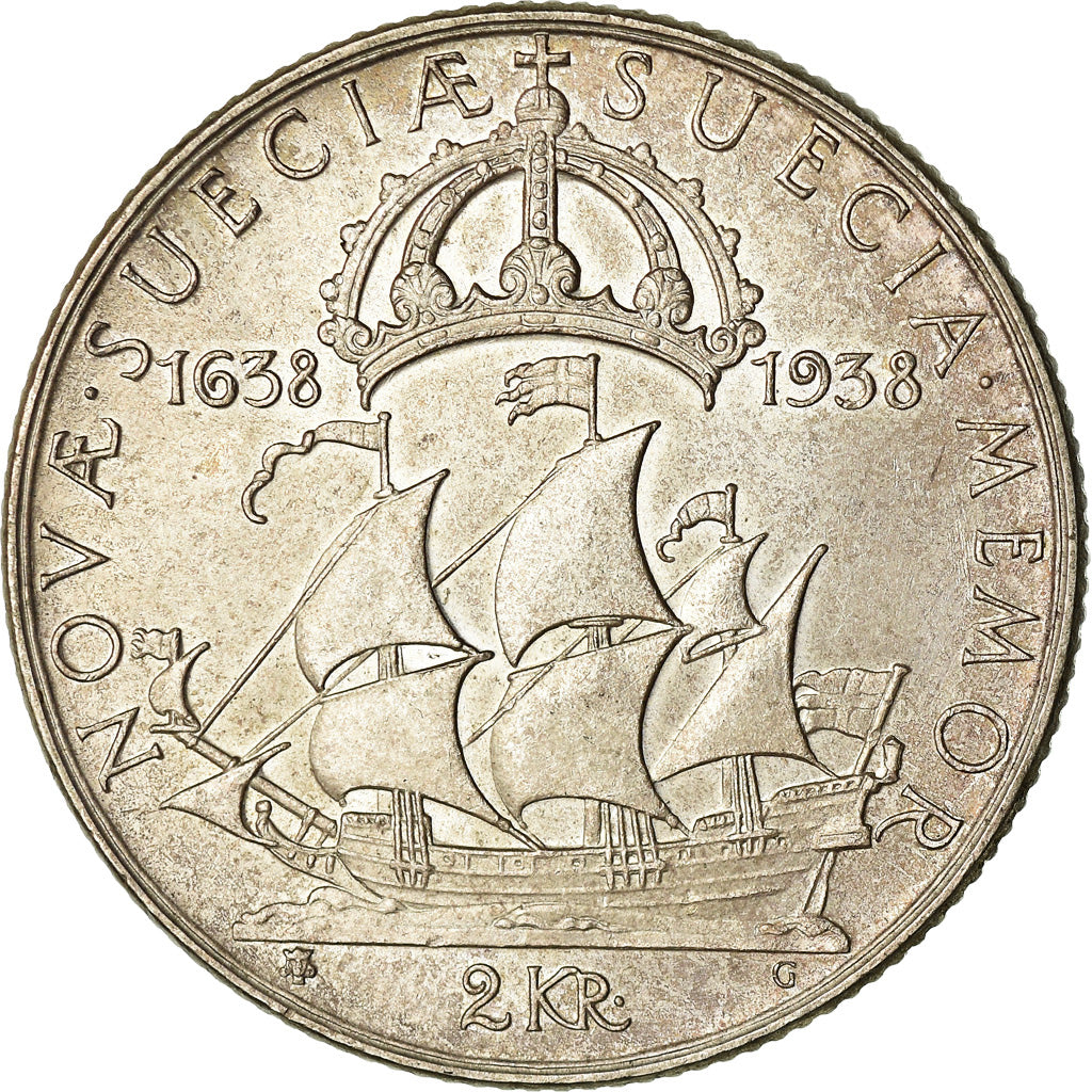 Moneta, Svezia, Gustaf V, 2 Kronor, 1936, BB, Argento, KM:807