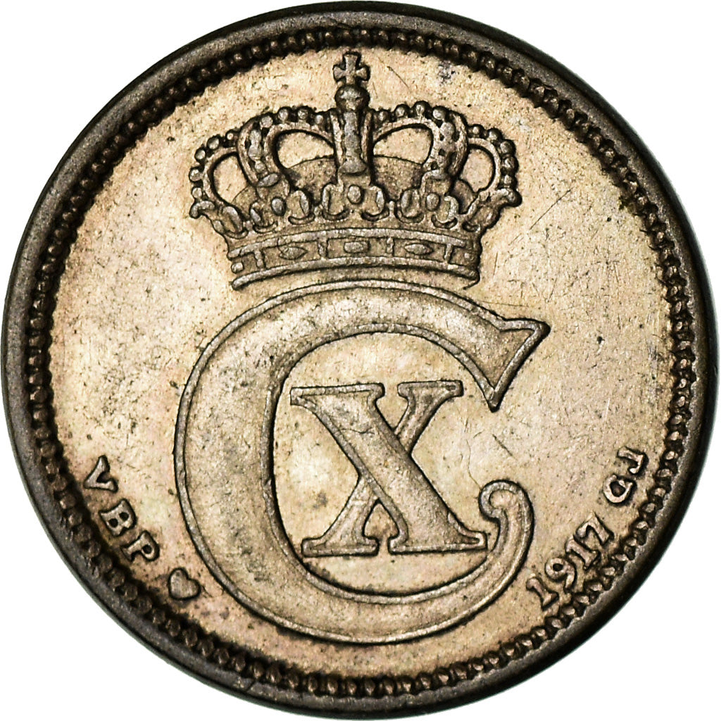 Coin, Denmark, Christian X, 10 Öre, 1917, Copenhagen, EF(40-45), Silver