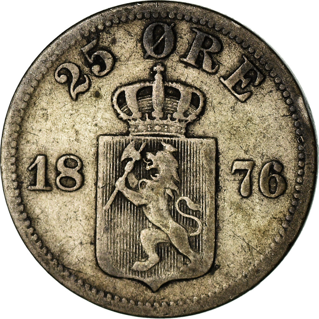 Moneta, Svezia, Oscar II, 25 Öre, 1876, MB, Argento, KM:738