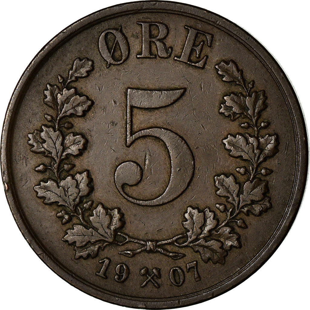 Coin, Norway, Haakon VII, 5 Öre, 1907, AU(50-53), Bronze, KM:364