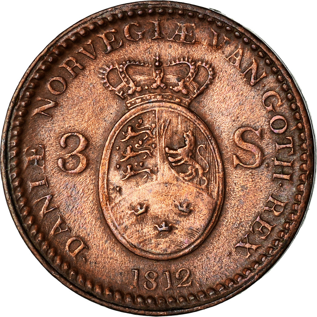 Moneta, Danimarca, Frederik VI, 3 Skilling, 1812, Copenhagen, MB+, Rame, KM:672