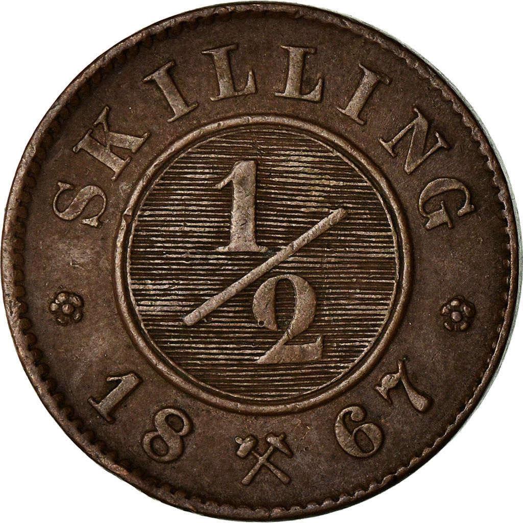 Coin, Norway, Carl XV, 1/2 Skilling, 1867, EF(40-45), Copper, KM:329