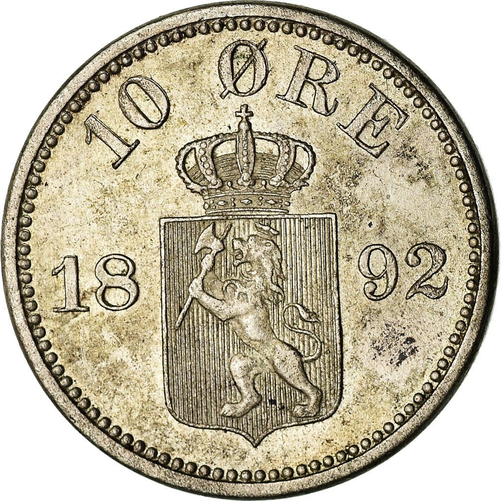 Coin, Norway, 10 Öre, 1892, AU(55-58), Silver, KM:350