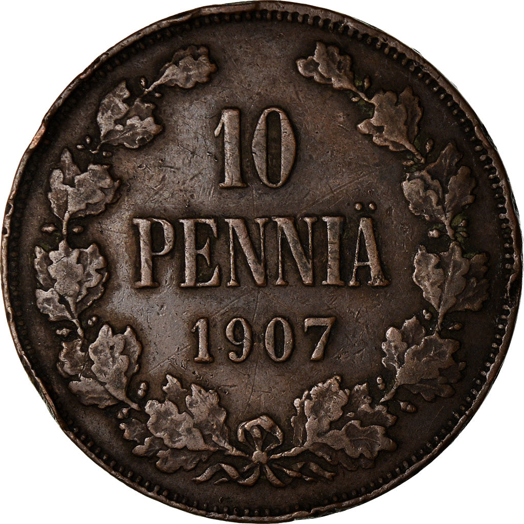 Coin, Finland, Nicholas II, 10 Pennia, 1907, VF(30-35), Copper, KM:14