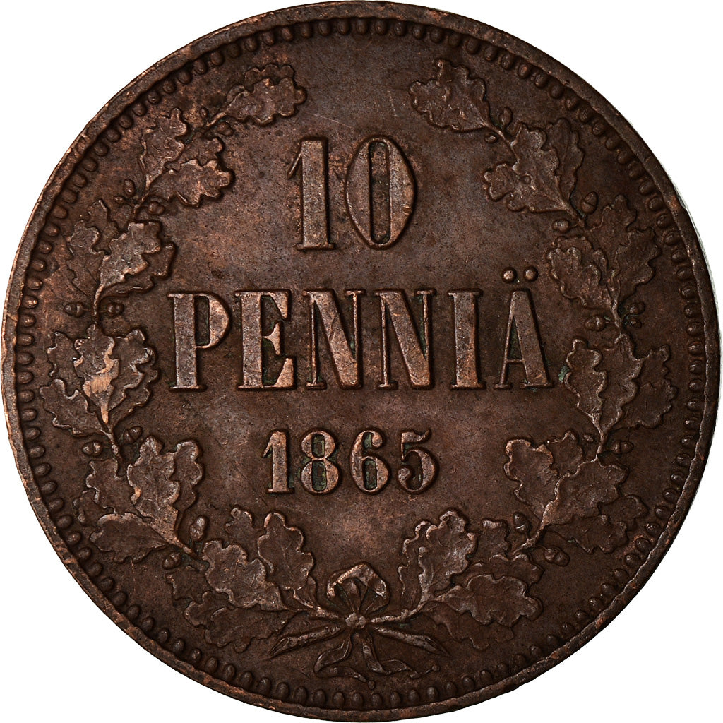 Monnaie, Finlande, Alexander II, 10 Pennia, 1865, TTB, Cuivre, KM:5.1