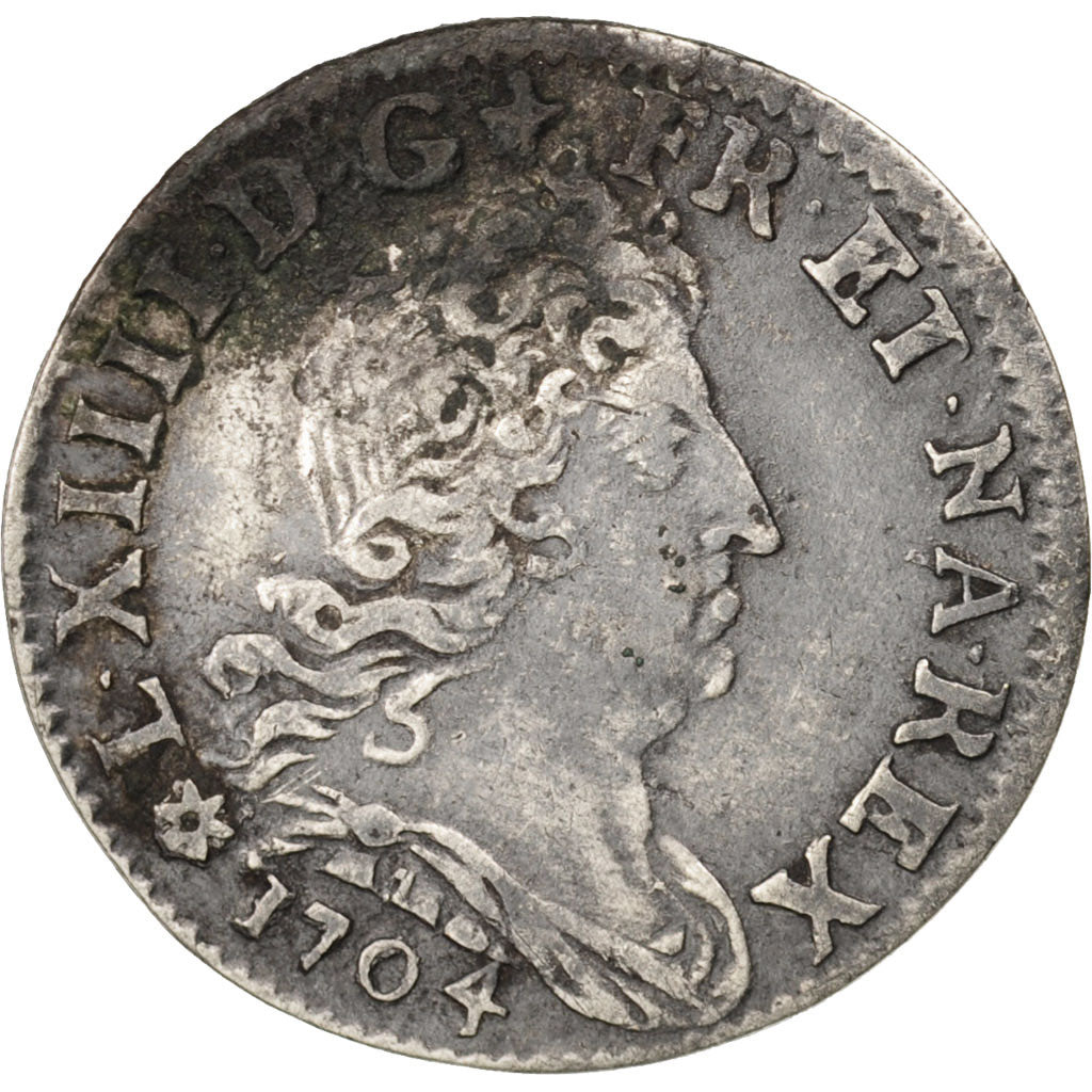 France,Louis XIV,5 Sols aux insignes,1/16 ECU, 1704,Strasbourg,KM 337.4, Gad 108