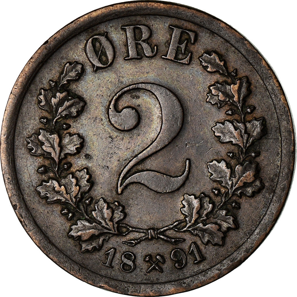 Coin, Norway, 2 Öre, 1891, EF(40-45), Bronze, KM:353