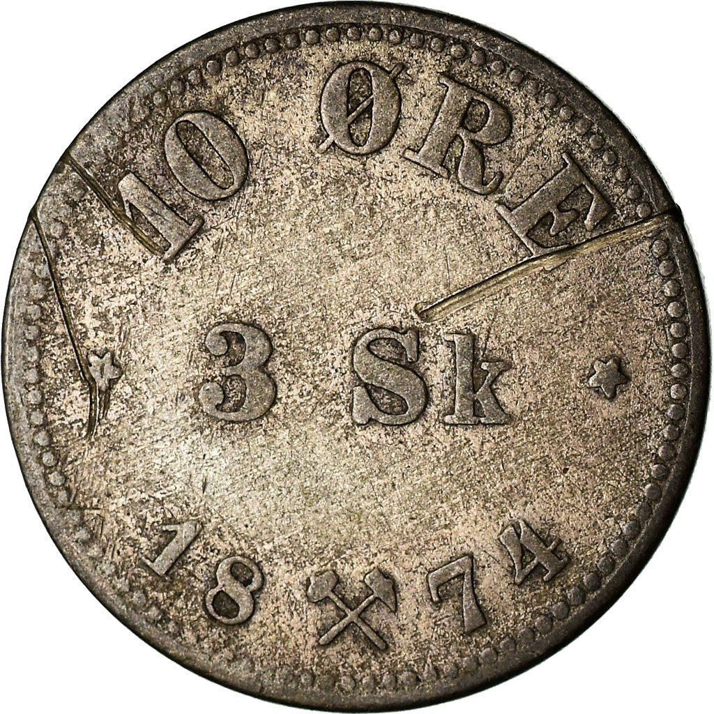 Coin, Norway, 10 Öre, 1874, EF(40-45), Silver, KM:345