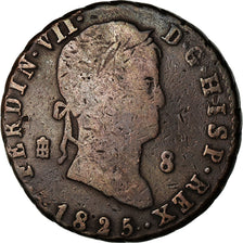 Moneda, España, Ferdinand VII, 8 Maravedis, 1825, Segovia, BC, Cobre, KM:486.1