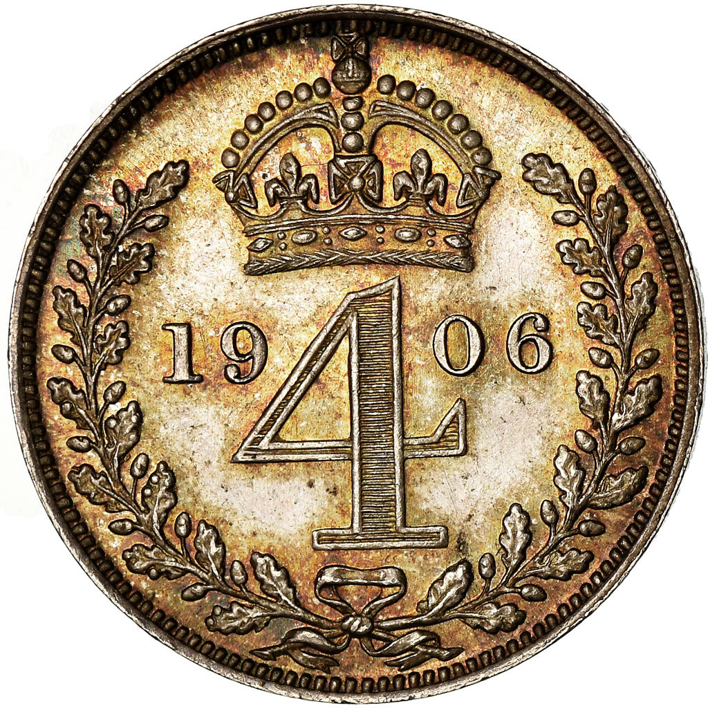 Coin, Great Britain, Edward VII, 4 Pence, Groat, 1906, AU(55-58), Silver, KM:798
