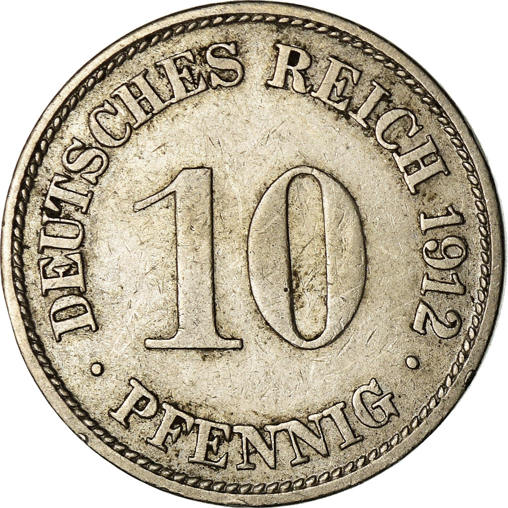 Monnaie, GERMANY - EMPIRE, Wilhelm II, 10 Pfennig, 1912, Karlsruhe, TB+
