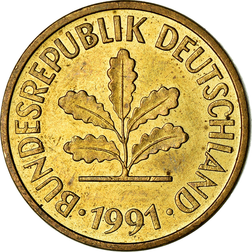 Monnaie, République fédérale allemande, 5 Pfennig, 1991, Hambourg, SUP, Brass